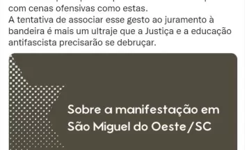 Museu do Holocausto caracteriza como 'ultraje' saudação semelhante a usada no nazismo feita por bolsonaristas em Santa Catarina 