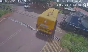 Vídeo mostra momento em que trem atinge ônibus escolar da Apae em Jandaia do Sul 