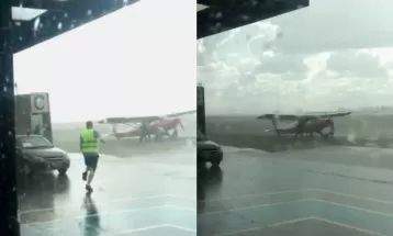 Vento arrasta avião estacionado no aeroporto de Guarapuava