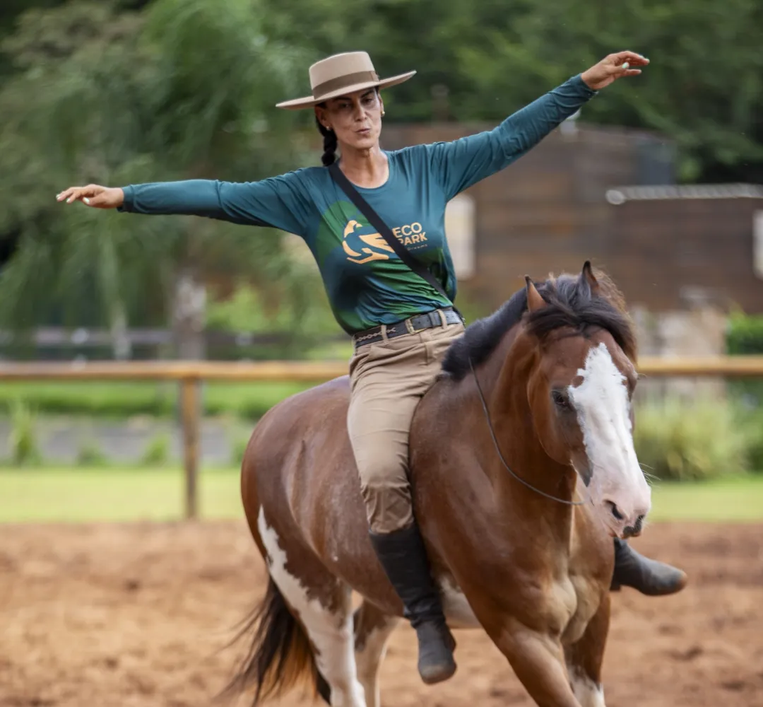 Eco Park Foz estreia apresentação que conta o relacionamento entre homem e cavalo