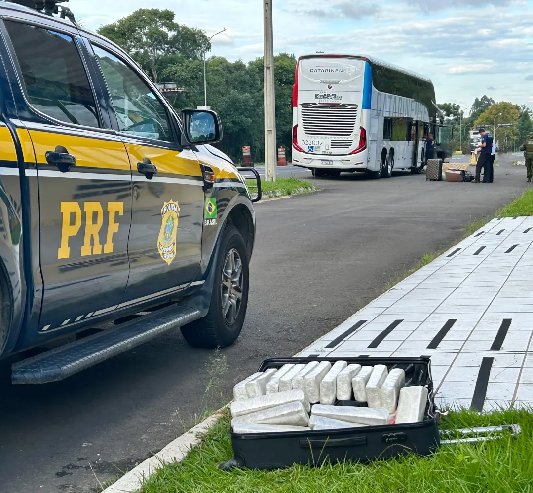 Droga estava escondida em ônibus